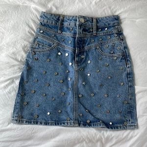Sandro Paris mirror studded jean skirt size 0